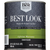 Best Look 100% Acrylic Latex Premium Paint & Primer In One Semi-Gloss Exterior House Paint  Coach Black  1 Qt.
