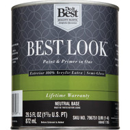 Best Look 100% Acrylic Latex Premium Paint & Primer In One Semi-Gloss Exterior House Paint  Neutral Base  1 Qt.