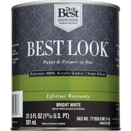 Best Look 100% Acrylic Latex Premium Paint & Primer In One Semi-Gloss Exterior House Paint  Bright White  1 Qt.