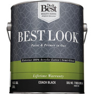 Best Look 100% Acrylic Latex Premium Paint & Primer In One Semi-Gloss Exterior House Paint  Coach Black  1 Gal.