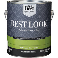 Best Look 100% Acrylic Latex Premium Paint & Primer In One Semi-Gloss Exterior House Paint  High Hiding White  1 Gal.