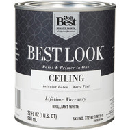 Best Look Latex Paint & Primer In One Matte Flat Ceiling Paint  Brilliant White  1 Qt.