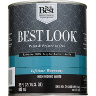 Best Look 100% Acrylic Latex Premium Paint & Primer In One Satin Exterior House Paint  High Hiding White  1 Qt.