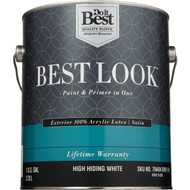 Best Look 100% Acrylic Latex Premium Paint & Primer In One Satin Exterior House Paint  High Hiding White  1 Gal.