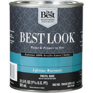 Best Look 100% Acrylic Latex Premium Paint & Primer In One Satin Exterior House Paint  Pastel Base  1 Qt.