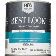 Best Look Latex Premium Paint & Primer In One Satin Interior Wall Paint  Neutral Base  1 Qt.