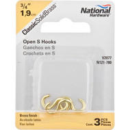 National 3_4 In. Brass Heavy Open S Hook (3 Ct.)