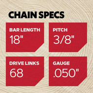 Oregon D68 AdvanceCut Saw Chain for 18 in. Bar - 68 Drive Links - fits Husqvarna  Makita  Poulan  Cub Cadet  Efco and Red Max