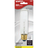 Satco 25W Clear Medium Base T10 Incandescent Tubular Appliance Light Bulb