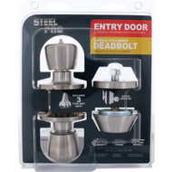 Steel Pro Satin Chrome Deadbolt and Door Knob Combo