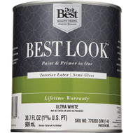 Best Look Latex Premium Paint & Primer In One Semi-Gloss Interior Wall Paint  Ultra White  1 Qt.