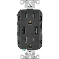 Leviton Decora 3.6A 5V Black 2-Port USB Charging Outlet with 5-15R Tamper Resistant Duplex Outlet