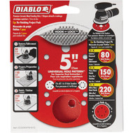 Diablo 5 In. Assorted (80_150_220-Grit) Universal Hole Pattern Vented Sanding Disc with Hook and Lock Backing (7-Pack)