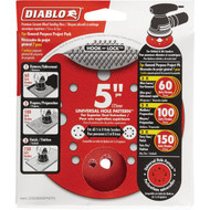 Diablo 5 In. Assorted (60_100_150-Grit) Universal Hole Pattern Vented Sanding Disc with Hook and Lock Backing (7-Pack)