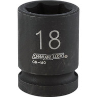 Channellock 1_2 In. Drive 18 mm 6-Point Shallow Metric Impact Socket