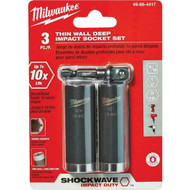Milwaukee SHOCKWAVE Standard 3_8 In. Adapter  1_2 In. & 9_16 In. Drive 6-Point Thin Wall Deep Impact Driver Set (3-Piece)