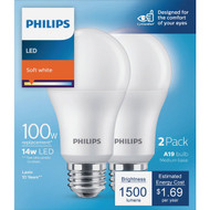 Philips 100W Equivalent Soft White A19 Medium LED Light Bulb (2-Pack)