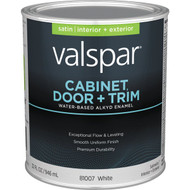Valspar Cabinet Door & Trim Waterborne Alkyd Satin Interior_Exterior Enamel  Bright White Base  1 Qt.