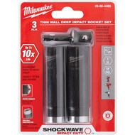 Milwaukee SHOCKWAVE Standard 1_2 In. Adapter  1_2 In. & 9_16 In. Drive 6-Point Thin Wall Deep Impact Driver Set (3-Piece)