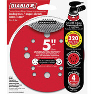 Diablo 5 In. 320-Grit Universal 12-Hole Vented Sanding Disc with Hook and Lock Backing (4-Pack)