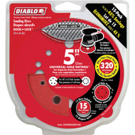 Diablo 5 In. 320-Grit Universal 12-Hole Vented Sanding Disc with Hook and Lock Backing (15-Pack)