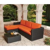 Malibu 3 Seat Outdoor Patio Sectional Set with Orange Cushions and Coffee Table