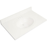 Modular Vanity Tops 37 In. W x 22 In. D Solid White Cultured Marble Flat Edge Single Sink Vanity Top with Oval Bowl