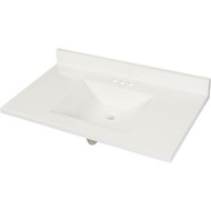 Modular Vanity Tops 37 In. W x 22 In. D Solid White Cultured Marble Vanity Top with Rectangular Wave Bowl
