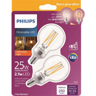 Philips Warm Glow 25W Equivalent Soft White G16.5 Candelabra Frosted Dimmable LED Decorative Light Bulb (2-Pack)