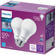 Philips 100W Equivalent Daylight A19 Medium Dimmable LED Light Bulb (2-Pack)