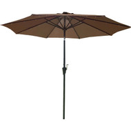 Outdoor Expressions 9 Ft. Aluminum Tilt/Crank Brown Patio Umbrella with Solar LED Lights