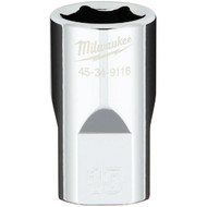 Milwaukee 1/2 In. Drive 15 mm 6-Point Shallow Metric Socket with FOUR FLAT Sides