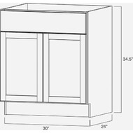 Continental Cabinets Andover Shaker 30 In. W. x 24 In. D. x 34-1/2 In. H White Thermofoil Sink Base Kitchen Cabinet