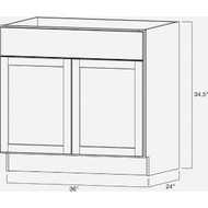 Continental Cabinets Andover Shaker 36 In. W. x 24 In. D. x 34-1/2 In. H White Thermofoil Sink Base Kitchen Cabinet