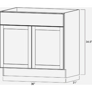 Continental Cabinets Andover Shaker 36 In. W x 34-1/2 In. H x 21 In. D White Vanity Sink Base