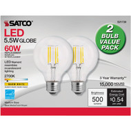 Satco Nuvo 60W Equivalent Warm White G25 Medium Clear LED Decorative Light Bulb (2-Pack)