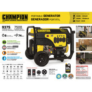 Champion 7500W Gasoline Powered Electric Start Portable Generator (California Compliant)