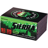 Sierra Bullets Outdoor Master 9mm Luger 115 Grain JHP Centerfire Ammunition Cartridges