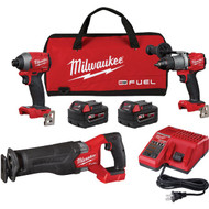 Milwaukee 3-Tool M18 FUEL 18 Volt Lithium-Ion Brushless Hammer Drill/Impact Driver/Sawzall Cordless Tool Combo Kit