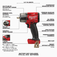Milwaukee M18 FUEL Brushless 3/8 In. Mid-Torque Cordless Impact Wrench with Friction Ring (Tool Only)