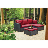 Outdoor Expressions Loft Brown Wicker Sectional Set with Red Cushions and Ottoman