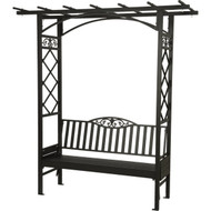 Decoris Garden Furniture Barolo 6 Ft. L. Black Aluminum Bench with Folding Side Tables