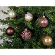 Decoris 2.4 In. Shatterproof Blush Pink  Butterscotch  Pearl  & Red Bauble Christmas Ornament (37-Pack)