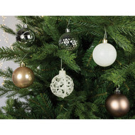 Decoris 2.4 In. Shatterproof Butterscotch  Silver  Walnut  & Wool White Bauble Christmas Ornament (37-Pack)