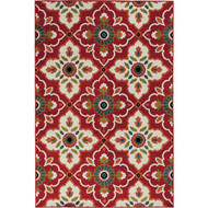Backyard Bungalow 6 Ft. 6 In. x 9 Ft. 6 In. Scarlata Red Ground Medallion Plush Outdoor Rug