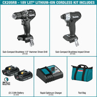 Makita 2-Tool 18 Volt LXT Lithium-Ion Brushless Sub-Compact Hammer Drill/Driver & Impact Driver Cordless Tool Combo Kit