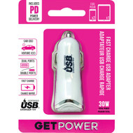 GetPower 30W Dual USB DC Adapter  White
