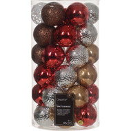 Decoris 2.4 In. Shatterproof Christmas Red  Espresso  Winter White  Ginger Brown  Silver Bauble Christmas Ornament (37-Pack)