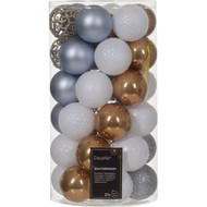 Decoris 2.4 In. Shatterproof Sparkling Rose  Pearl  Winter White  Hazy Blue Bauble Christmas Ornament (37-Pack)
