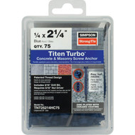 Simpson Strong-Tie Titen Turbo  1/4 in. x 2-1/4 in. Hex-Head Concrete and Masonry Screw  Blue (75-Qty)
